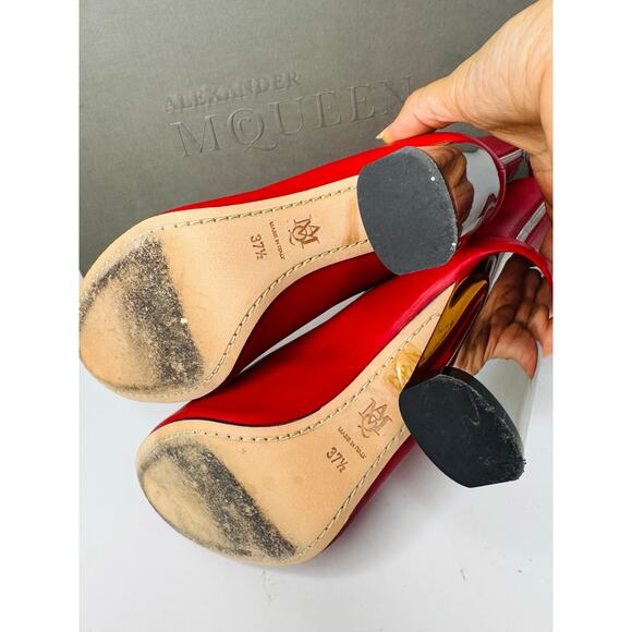 Alexander McQueen Red Leather Lux Duchess Bootie Boots 105mm High Heel Size 37.5 - Picture 5 of 13